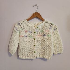 Hand Crafted Cream Knit Sweater with Multicolor Accents